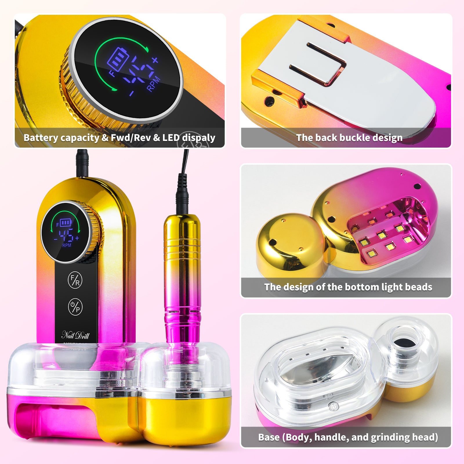 45000RPM Professional Nail Drill Kit, Nail Polishing Machine Includes Polishing Head And Drill Head, Basic Nail Tool Kit. Nail File Machine Kit Used For Removing Acrylic Gel Nails During Polishing, Be