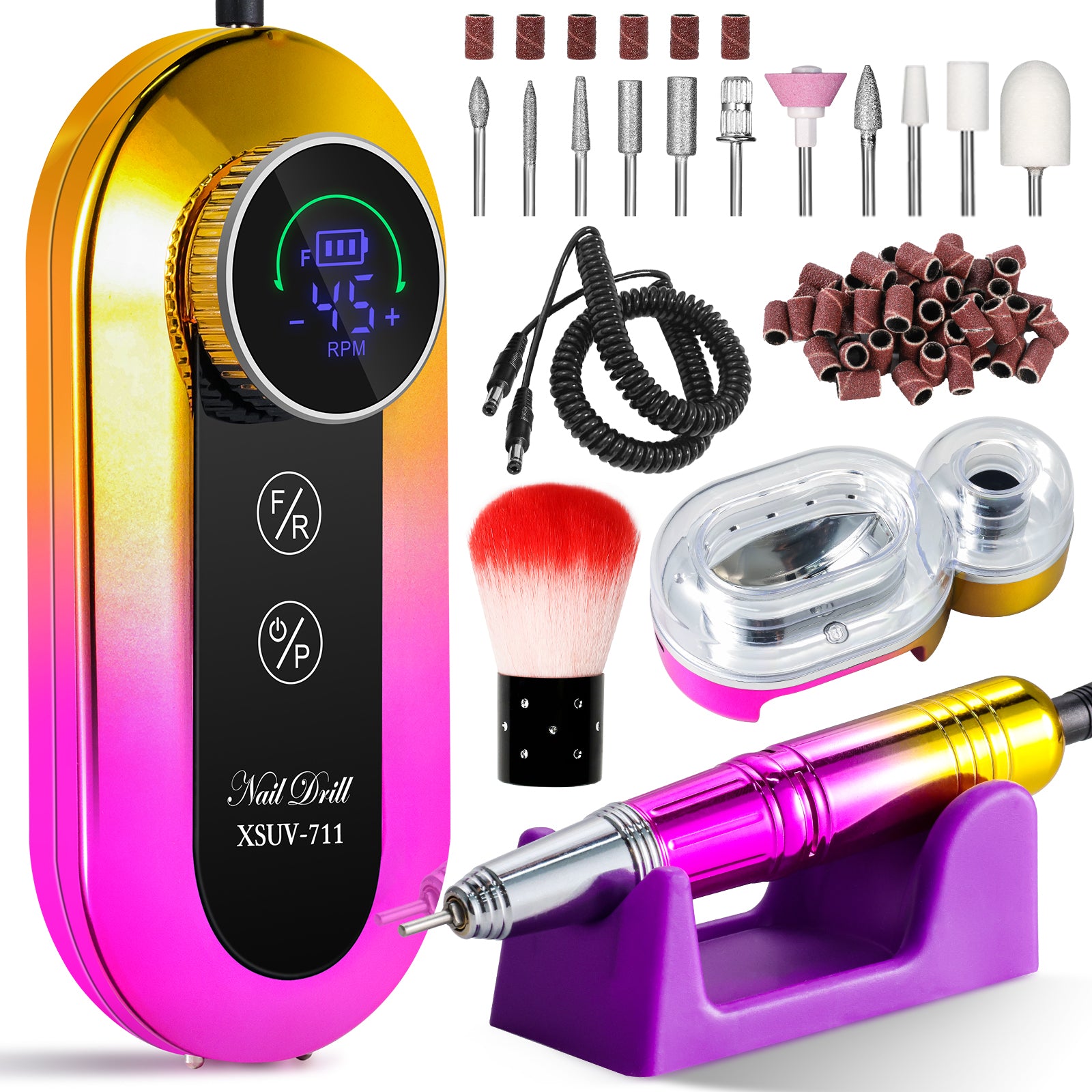 45000RPM Professional Nail Drill Kit, Nail Polishing Machine Includes Polishing Head And Drill Head, Basic Nail Tool Kit. Nail File Machine Kit Used For Removing Acrylic Gel Nails During Polishing, Be