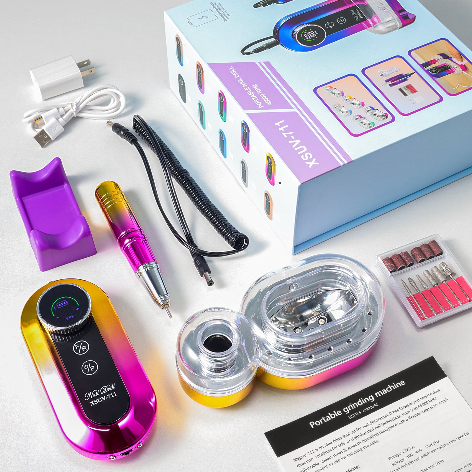 45000RPM Professional Nail Drill Kit, Nail Polishing Machine Includes Polishing Head And Drill Head, Basic Nail Tool Kit. Nail File Machine Kit Used For Removing Acrylic Gel Nails During Polishing, Be