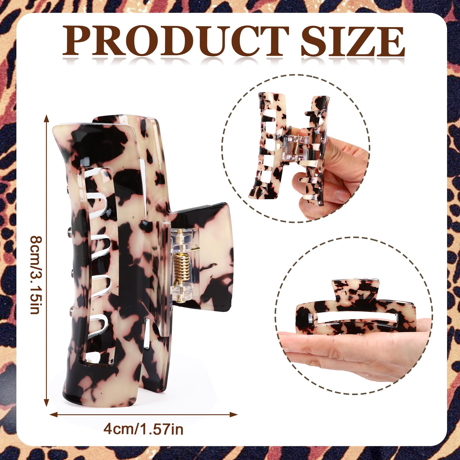 4Pcs Tortoise Hair Claw Clips, Acetate Hair Claw Clip Acrylic French Hair Banana Barrettes Jaw Clips, Stylish Hair Accessories For Women 3.15 Inch Fashion Strong Hold For Thick Thin Hair,442-9838-G14